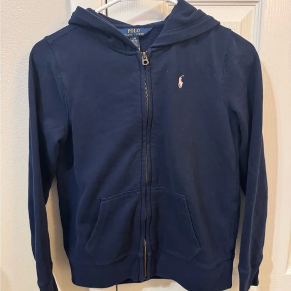Polo Ralph Lauren Boys Navy Full Zip Hoodie Sweatshirt Size L 12-14 Pony Logo - Picture 1 of 6